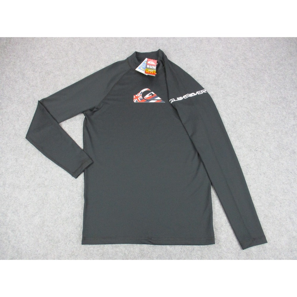 Quiksilver Shirt Mens XL Black Long Sleeve Rash Guard UPF 50+ Surf Hawaiian Flag
